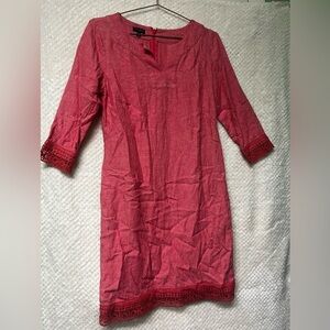 Talbots Linen Dress Tunic Lace Accents Split Neckline Classic 3/4 Sleeves 4P